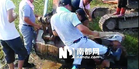 幾名戴黑帽的男子將一名老人推入水塘，后反復(fù)腳踹。