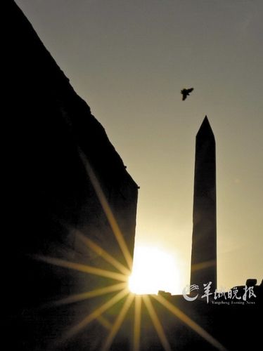 　　埃及盧克索市卡納克神廟,夕陽(yáng)下鳥(niǎo)兒飛過(guò)方尖碑。才揚(yáng) 攝
