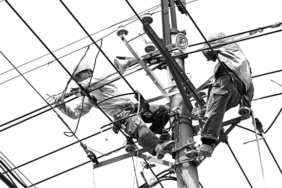 昨日中午，安陽市供電公司配電運(yùn)維專業(yè)團(tuán)隊(duì)的工作人員在維修線路