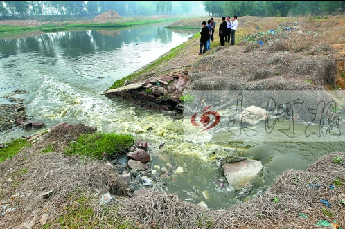 馬頭崗污水處理廠一處溢流口排放污水，異味明顯。