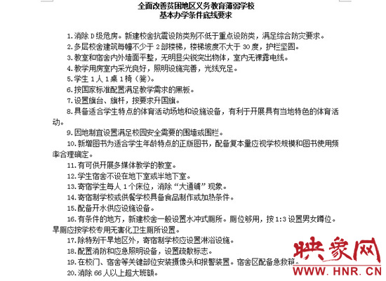 全面改善貧困地區(qū)義務(wù)教育薄弱學(xué)?；巨k學(xué)條件底線要求
