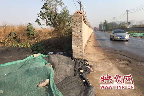一墻之隔，一邊是道路，一邊是垃圾和荒草，市民質疑其為遮羞墻。