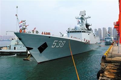 中國導(dǎo)彈護衛(wèi)艦煙臺艦——滿載排水量4000余噸，艦長134.1米，艦寬16米，是我國自主設(shè)計、研制的