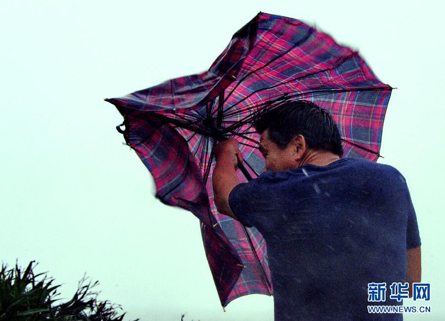 8月8日，福建省石獅市漁民在風雨中前行。