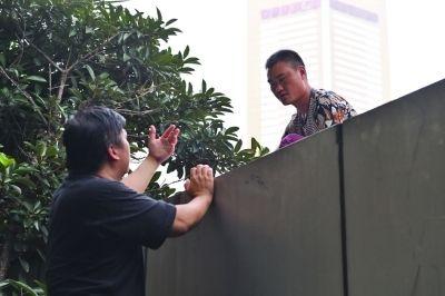 黃主任站在獨木樁上與男子交談了近半小時。
