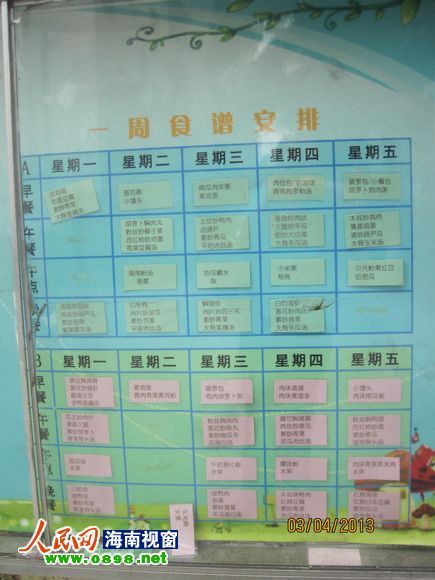 幼兒園公布的食譜，但家長(zhǎng)稱并未真正執(zhí)行