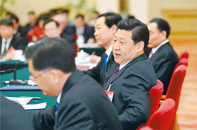 2014年3月9日，習近平參加十二屆全國人大二次會議安徽代表團的審議。
